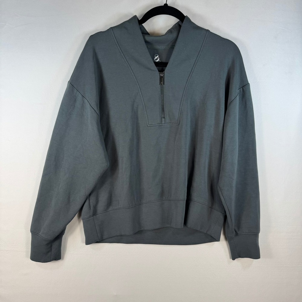 Lou & Grey Women Charcoal Gray Quarter Zip Pullover Sweatshirt Size Medium